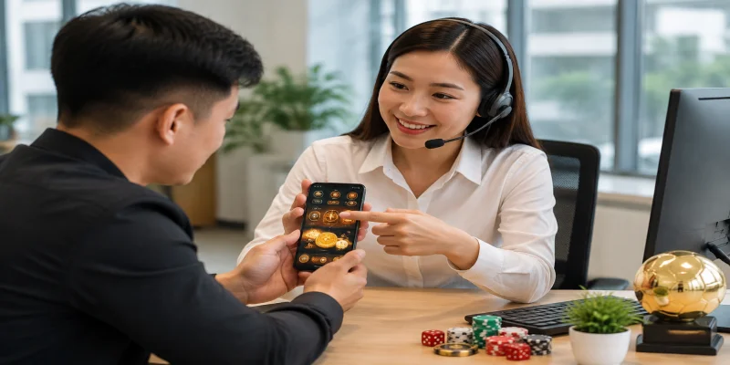 Nhân viên hỗ trợ khách hàng NH88 hướng dẫn người chơi xử lý lỗi nạp rút tiền